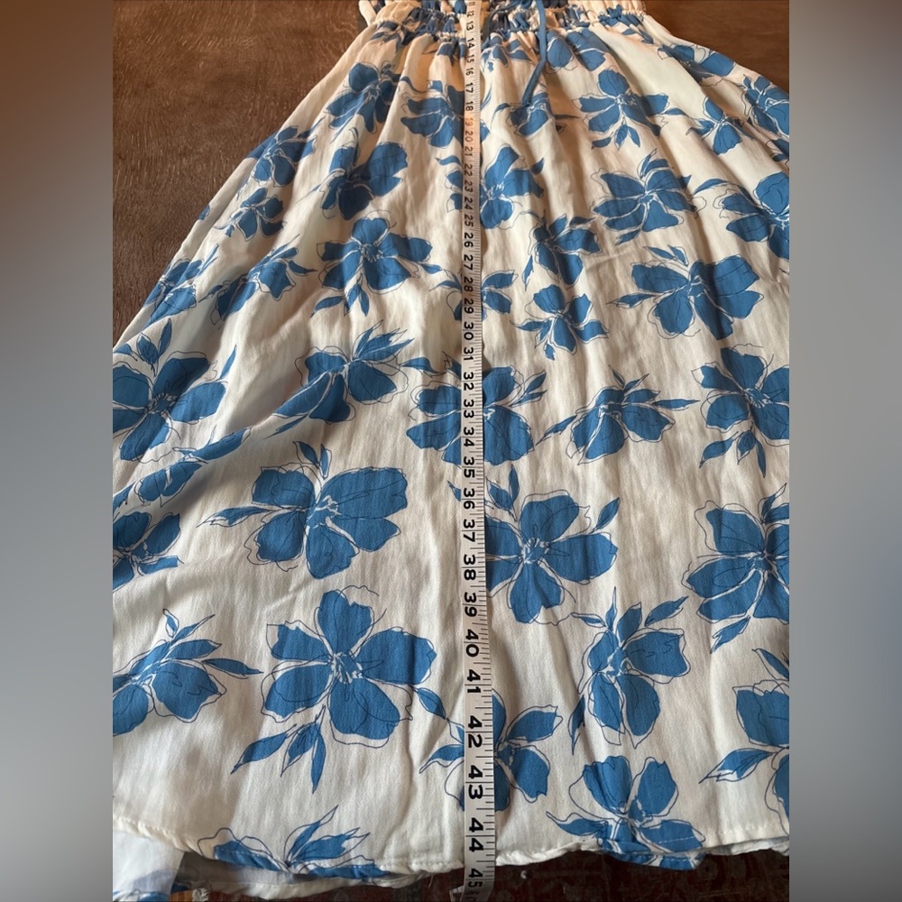 Blu Pepper Blue White Floral Midi Dress M Cottagecore Coastal Vacation Sundress - Picture 11 of 13